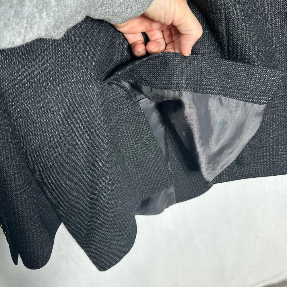 Joseph Abboud Mens 46R Grey‎ Plaid 100% Wool 2-Button Blazer Sport Coat Jacket